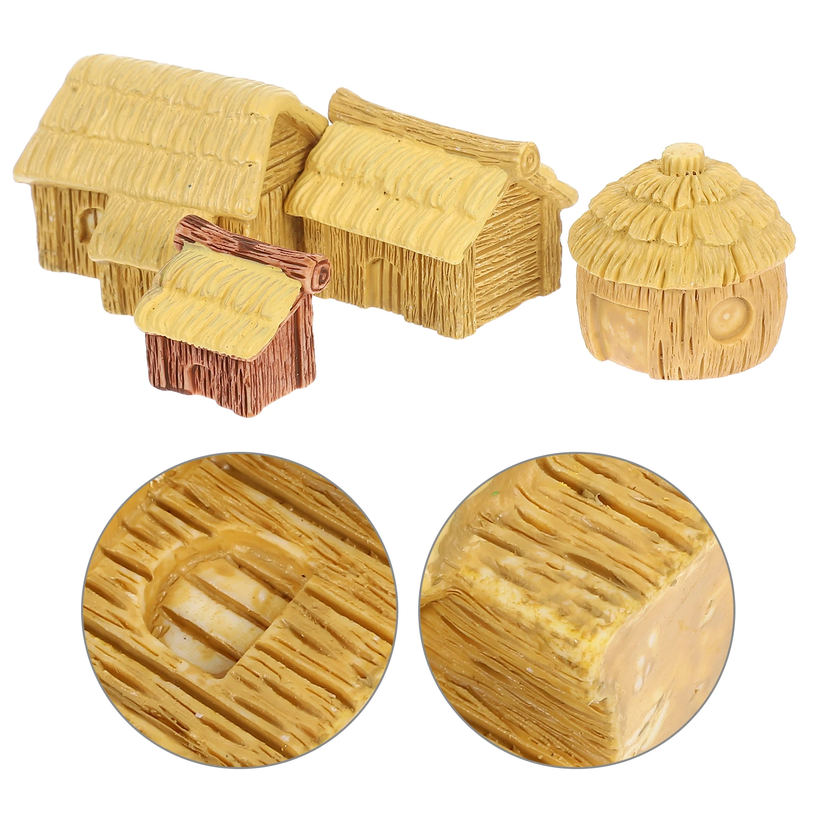 

4pcs Micro Landscape Villa Decorations Resin Mini Houses Beige Figurines Home Office Ornaments Long Lasting Color Wear