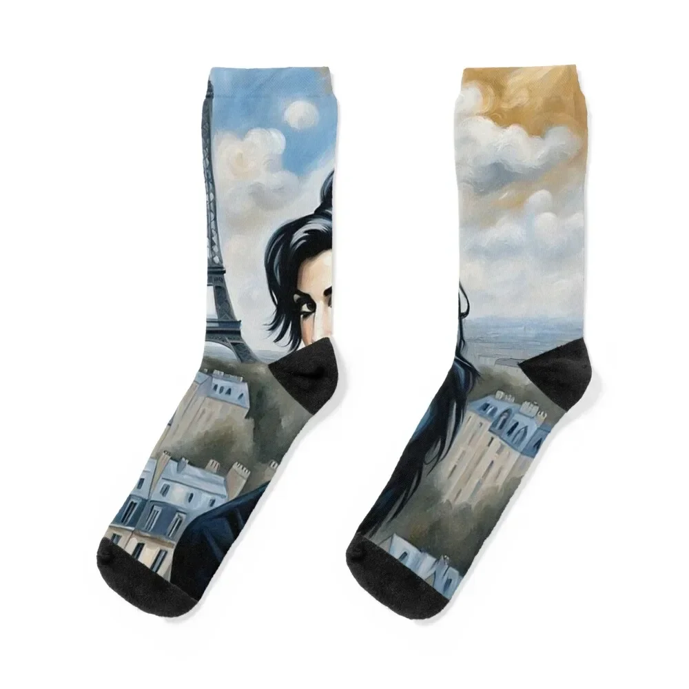 

Amy Winehouse in Paris Socks christmass gift winter anime with print Women's Socks Men's