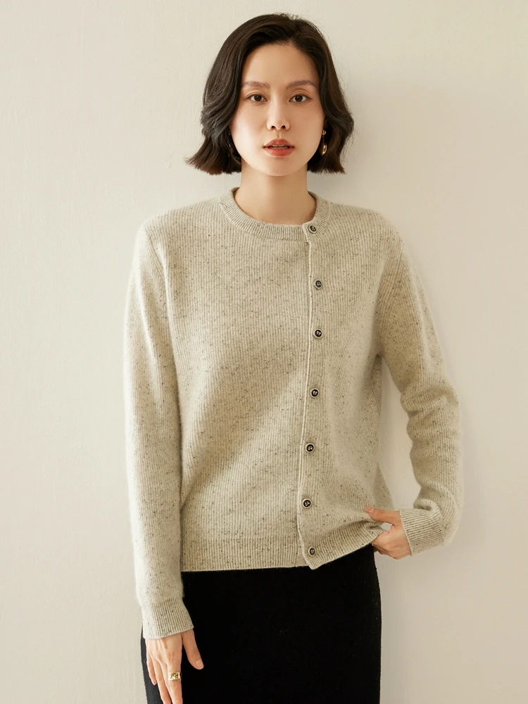 

Women's O-neck 100% Cashmere Knitwear Cardigan Sweater Autumn Winter Staple Beveled Edga Button Jacket Basic Long Sleeve Tops