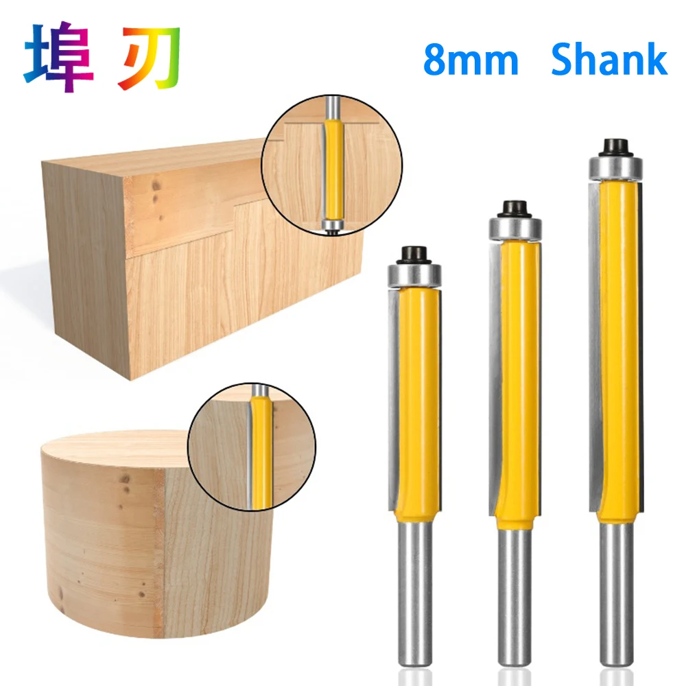 1Pc 8mm Shank Flush Trim Router Bit with Bearing for Wood Template Pattern Bit Tungsten Carbide Milling Cutter for Wood LT044