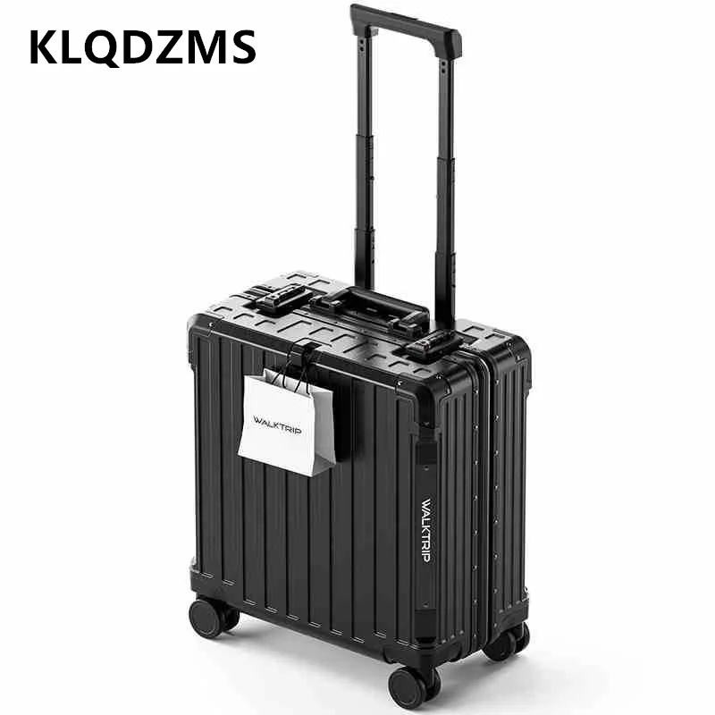 

KLQDZMS Handheld Travel Suitcase Small Aluminum Frame Boarding Box 18 Inches ABS + PC Trolley Case Women's with Wheel Luggage