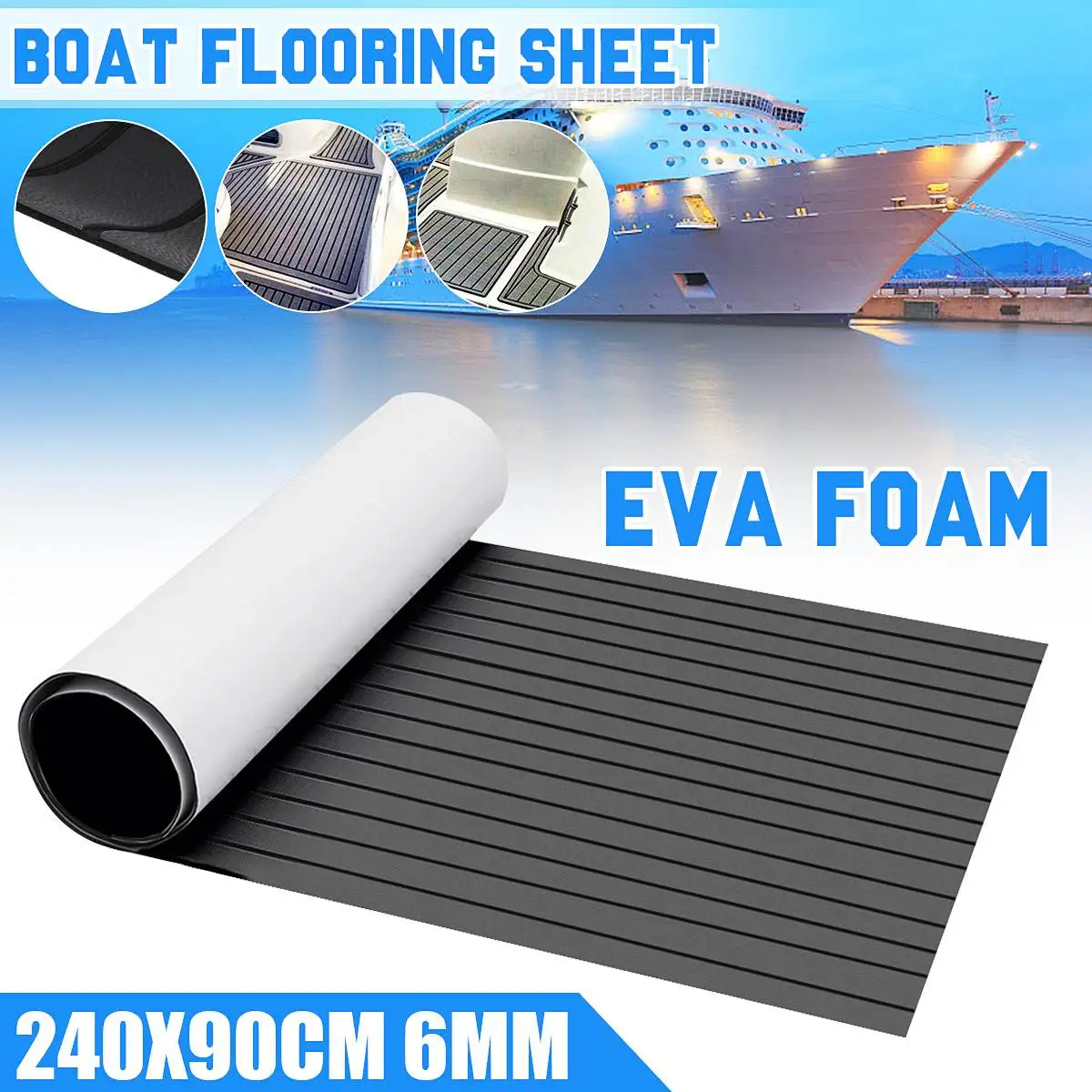 900x2400x6mm EVA Foam Faux Teak Boat Deck Mat Brown Decking Sheet Yacht Flooring Anti Skid Mat Self Adhesive Vehicle Pad