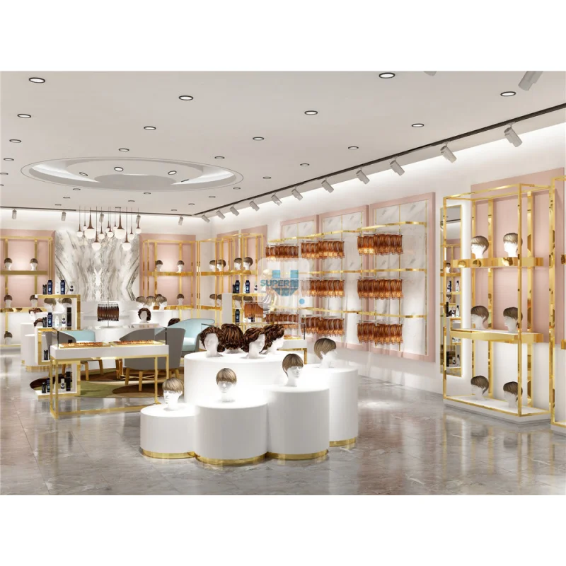 custom.Beauty Shop Design Rack Hair Wig Retail Display Shelf Custom Wig Salon Displays Hair Extension