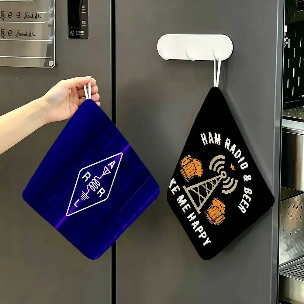 Licensed H-Ham Retro Radio Polyester Cotton Hand Wiping Towel With Hanging Loop, Lightweight For Home And Commercial Use