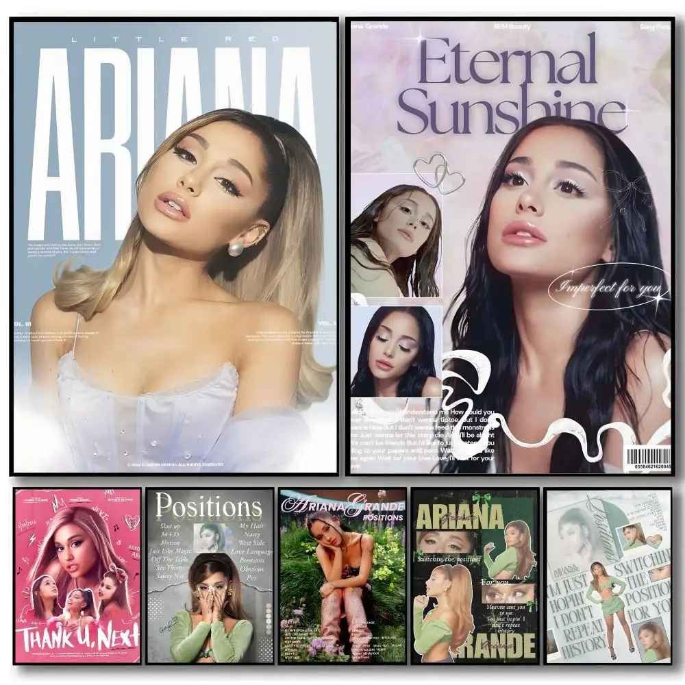 Music Ariana Grande Poster Self-adhesive Art Waterproof Paper Sticker Coffee House Bar Room Wall Decor