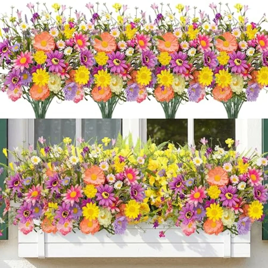 

48 Pcs Artificial Wildflowers Flowers 17 Inch Summer Fake Plants Floral Picks Decoration Colorful Silk Spring Daisy Stems for A