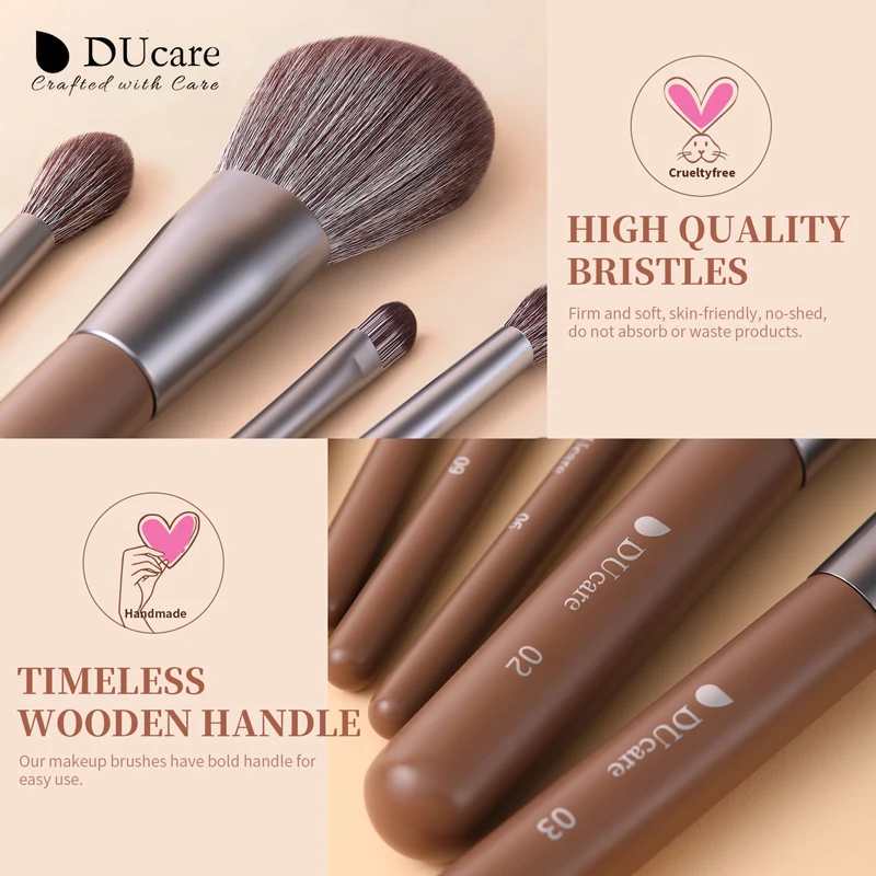 DUcare Brown Makeup Brushes 22Pcs Professional Cosmetics Nylon Hair Powder EyeShadow Eyeliner Eyebrow Blending Brushes with BAG