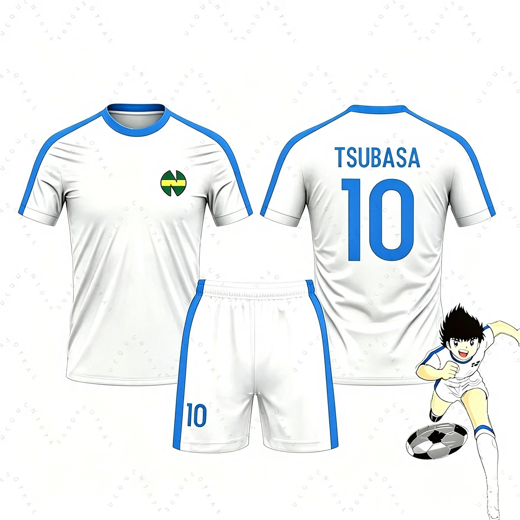 2 Piece Outfit Children Tracksuit Captain Tsubasa Football No.10 Print T-Shirts Can Choose T-Shirts Or Shorts Kids Adult Clothes