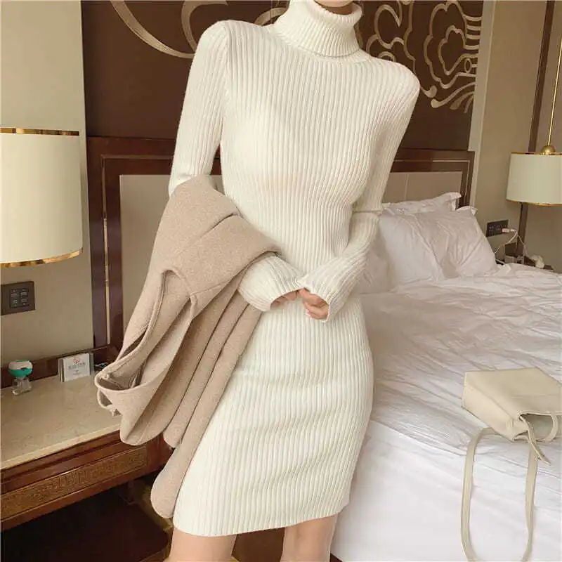 Black Sexy Women's Sweater Knitted Midi Dress Knit Dresses for Women Autumn Winter 2025 Bodycon Wrap Short Korean Fashion Mini