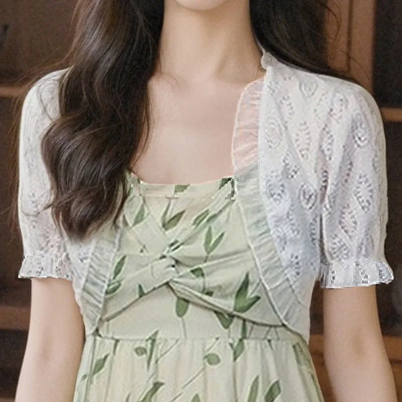 

2025 Summer Fashion Short Sleeve Lace Shawl Women Shirt White Black Sunscreen Shirt Blouse Women Tops Camisas De Mujer N583