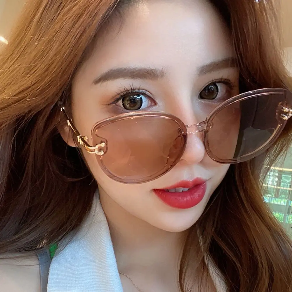 نظارات شمسية سوداء على الطراز الكوري للنساء، إطارات كبيرة مقاومة للأشعة فوق البنفسجية، نظارات شمسية مستديرة باللون البني الداكن، نظارات للشاطئ