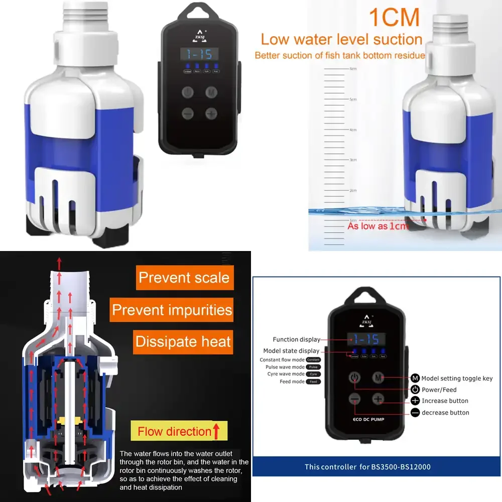 

ZKSJ BS10000 Electric Air Pump Aquariums DC24v 17-96W Submersible Suction Pump Controller 10000L/H Fish Tank Capacity OEM