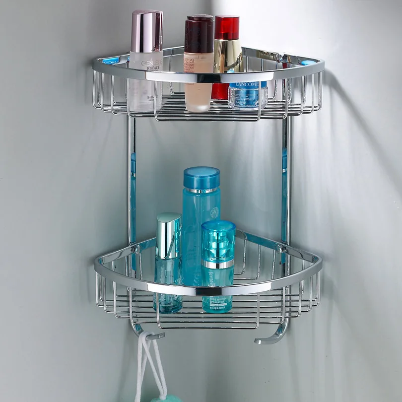 Wall Mounted Chrome 304 SUS Bathroom Soap Basket Bath Shower Shelf corner Basket Holder building materia