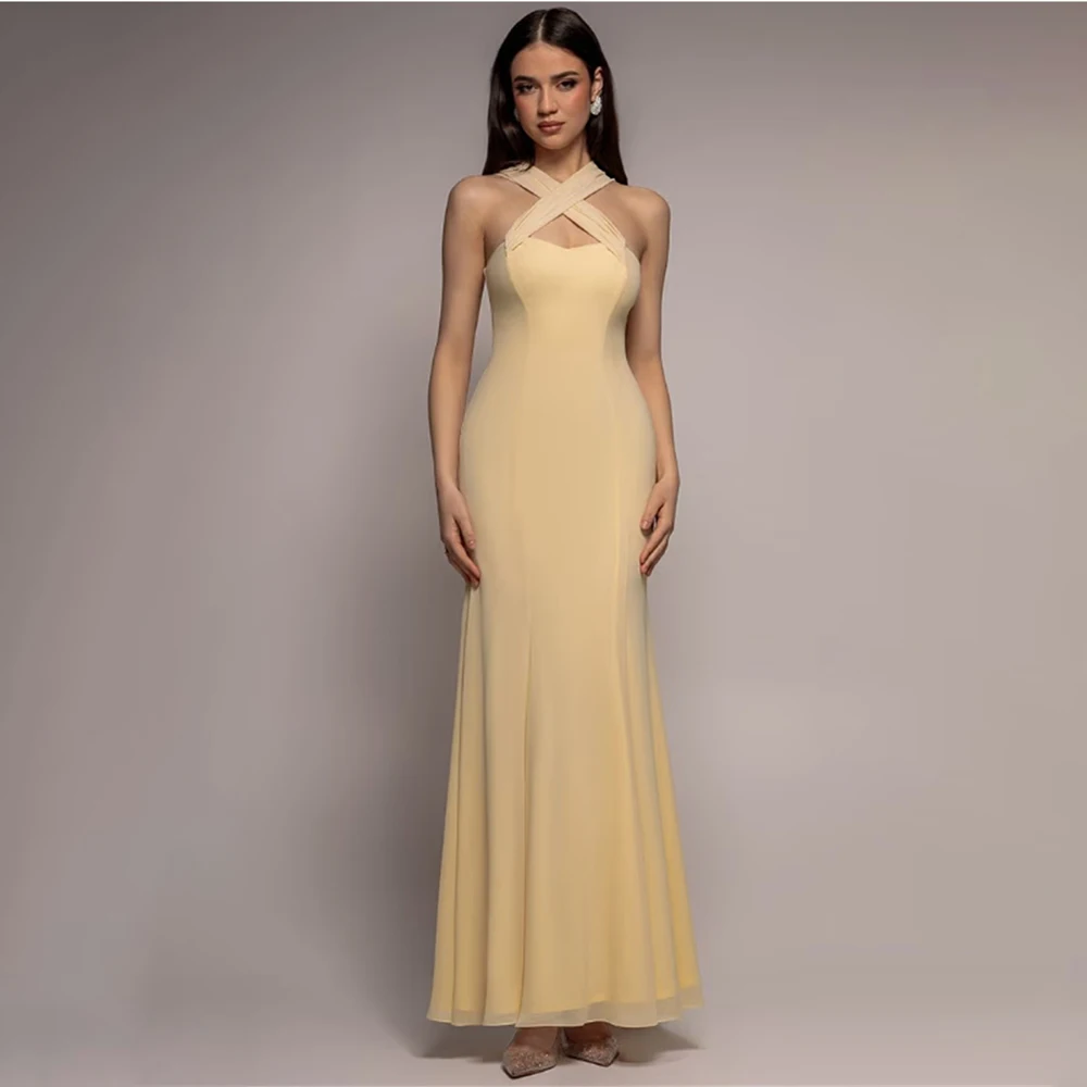 Halter Evening Dresses Luxury Women's Formal Evening Gowns Mermaid Ruched Long Prom Party Dress Women's Wedding Party Attire