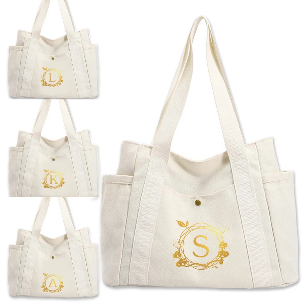 Fashionable Simplicity Shoulder Bag Multi Functional Shopping Bags Wreath Letter Series Women Handbag Canvas Shoulder Bags