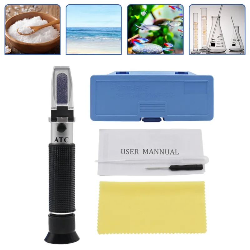 

Handheld Salinity Refractometer 0-100% 1.000-1.070SG ATC Salinity Seawater Salinometer Seawater Aquaculture Salt Tester Aquarium