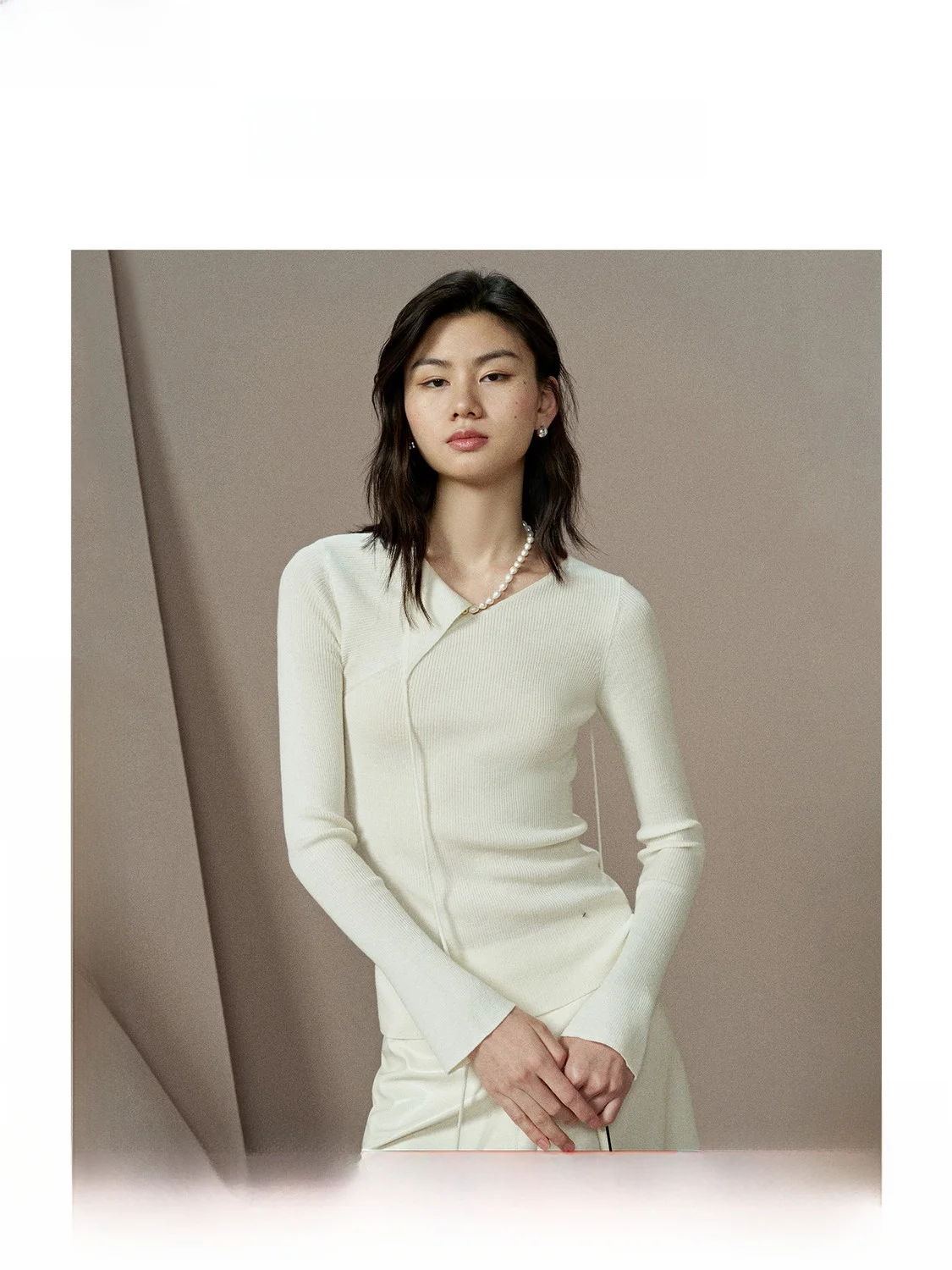 

Red Ying Asymmetric Design Hollow out Slim Fit Knitted Top by ZHIZHI Vintage Style Long Sleeve Women's Fashion Streetwear