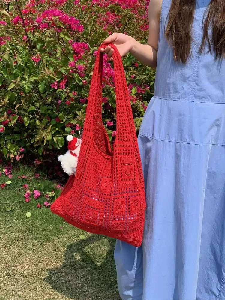 Faionable Versatile Borsa a tracolla grande Capaci da donna Borsa in tessuto scavato Borsa sotto le ascelle Borsa tote semplice casual