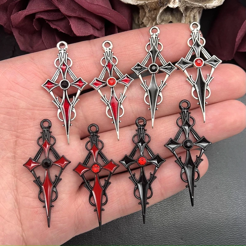 8pcs 48*22mm Alloy Enamel Gothic Satan Cross Witch Charms Pendant Designer Charms Fit Jewelry Making DIY Jewelry Findings