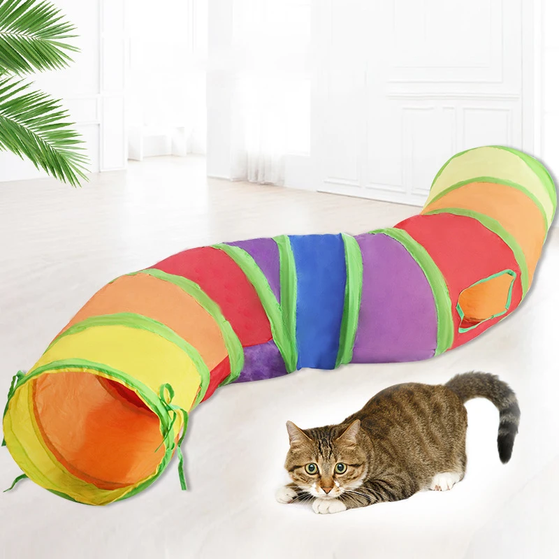 Rainbow Cat Toy Tunnel Playground Cats Scratching Running Interactive Toy Kittens Adult Cats