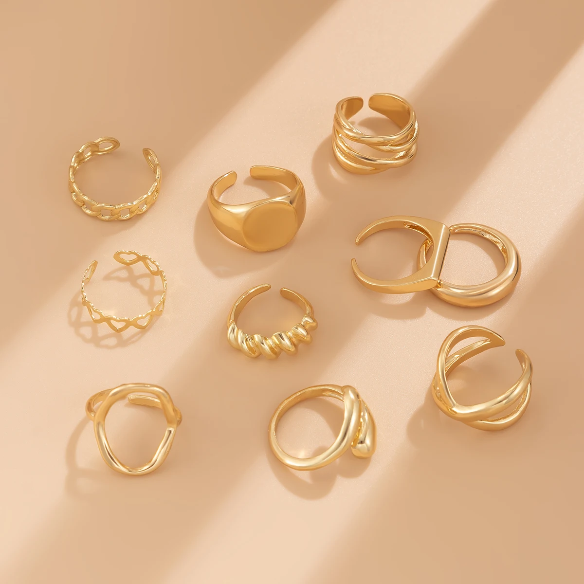 Ingemark 10Pcs/Set Vintage Smooth Water Drop Open Rings for Women Creative Metal Gold Color Finger Rings Daily Jewelry Gift New