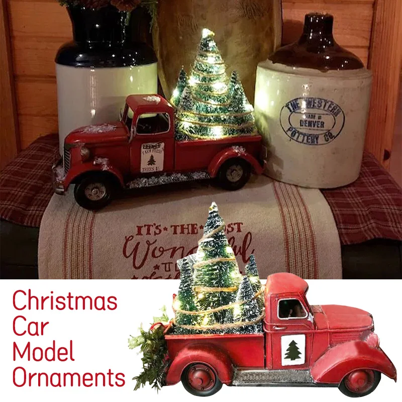 

Christmas Red Truck Automobile Car Christmas Centerpiece Table With Lights Resin Ornament Craft Garden Yard Tree Decor Kids Gift