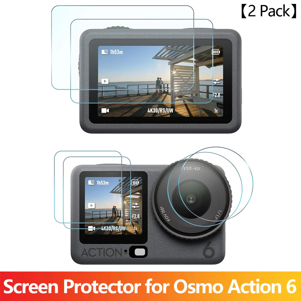 2/10-Pack Tempered Glass Screen Protector 9H Hardness HD Anti-Scratch Film for DJI Osmo Action 6 Camera Accessories