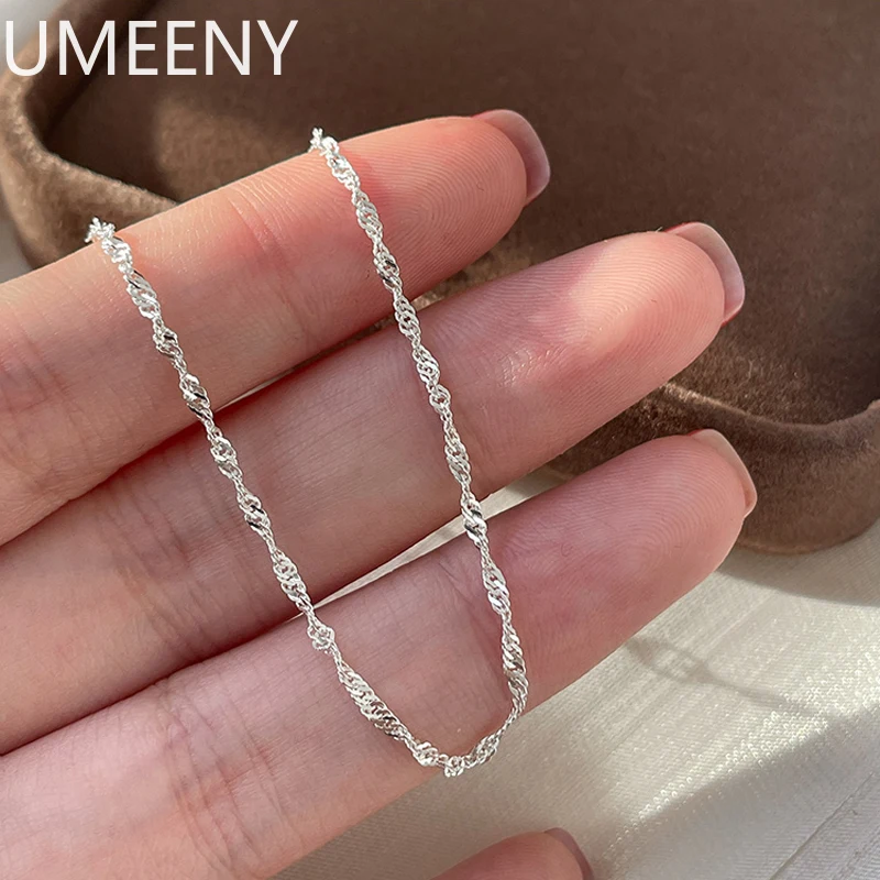 جديد 925 فضة تألق موجة المياه قلادة سلاسل السلس المختنق بسيط النساء للفتيات هدية الزفاف غرامة مجوهرات