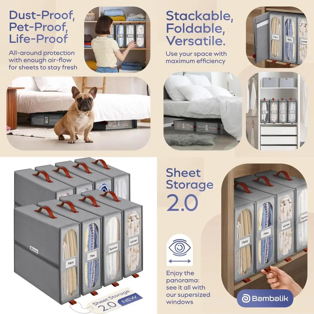 

Коробка для хранения постельного белья с 8 отделениями и прозрачным окном | Прочные органайзеры серого цвета, 15x13x5 дюймов