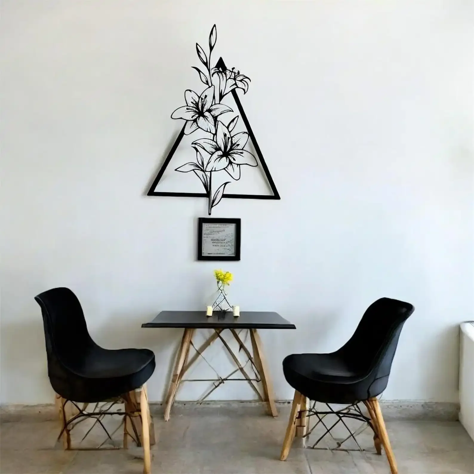 CIFBUY Metal Wall Art Black Steel Geometric Lily Flower Triangle Frame Modern Botanical Home Decor