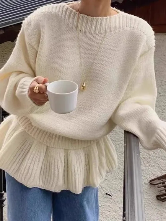 الكورية Sle جولة Ne محبوك سترة المرأة لينة مريحة كسول Sle تنوعا للإزالة تنورة الستار تصميم الخريف الشتاء N... #1