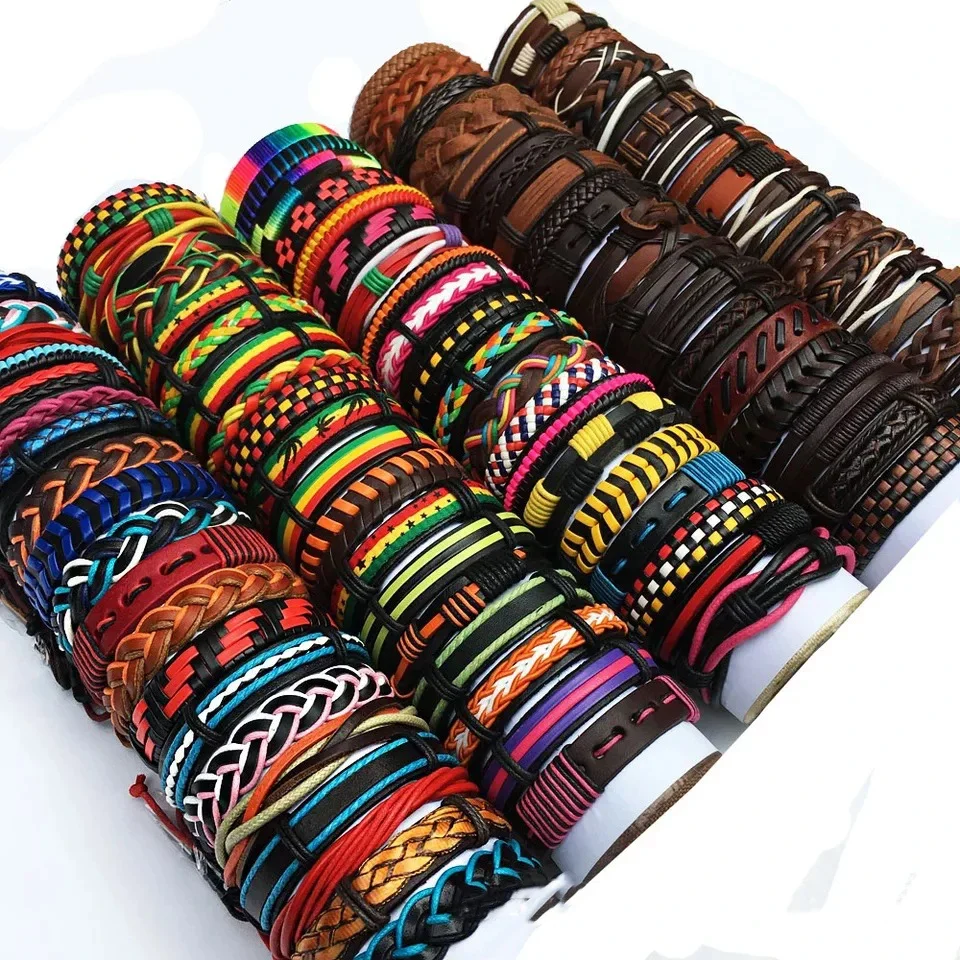 5Pcs/Lot Bulk Vintage Leather Charm Bracelets For Men Women Mix Styles Adjustable Bangle Fashion Jewelry In Wholesale