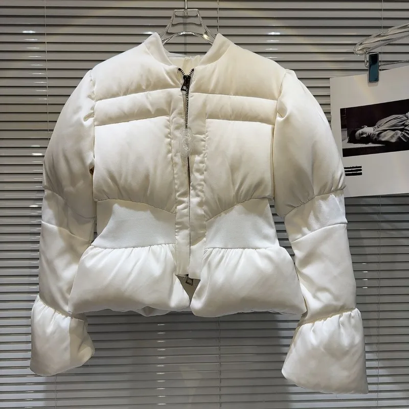 Women's Clothing Winter Warm Cotton Padded Jacket Slim Parkas New Y2k Ribbed Fitted Waist Design Cotton Jacket Outerwear Tops