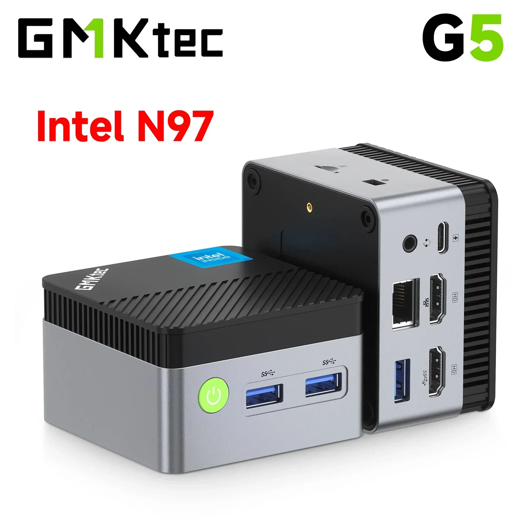 سطح المكتب المدمج GMKtec G5 الجديد - الجيل الثاني عشر N97، 12 جيجابايت رام 256 جيجابايت SSD، M.2 SATA، Win11 Pro، كمبيوتر صغير محمول