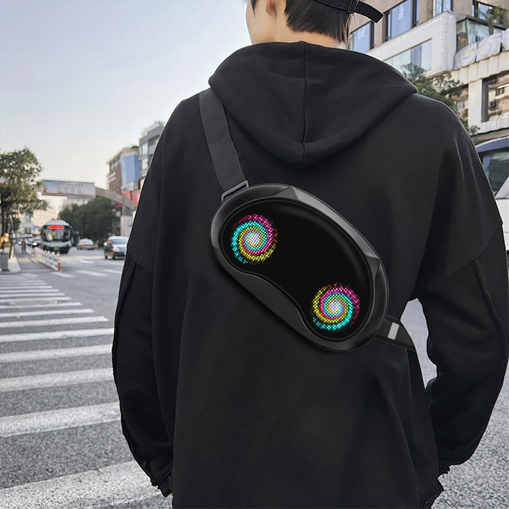 LED Smart Display Crossbody Bag Cute Cat Shaped Waterproof Hard Shell Cycling Storage Bag DIY Animation App Operation