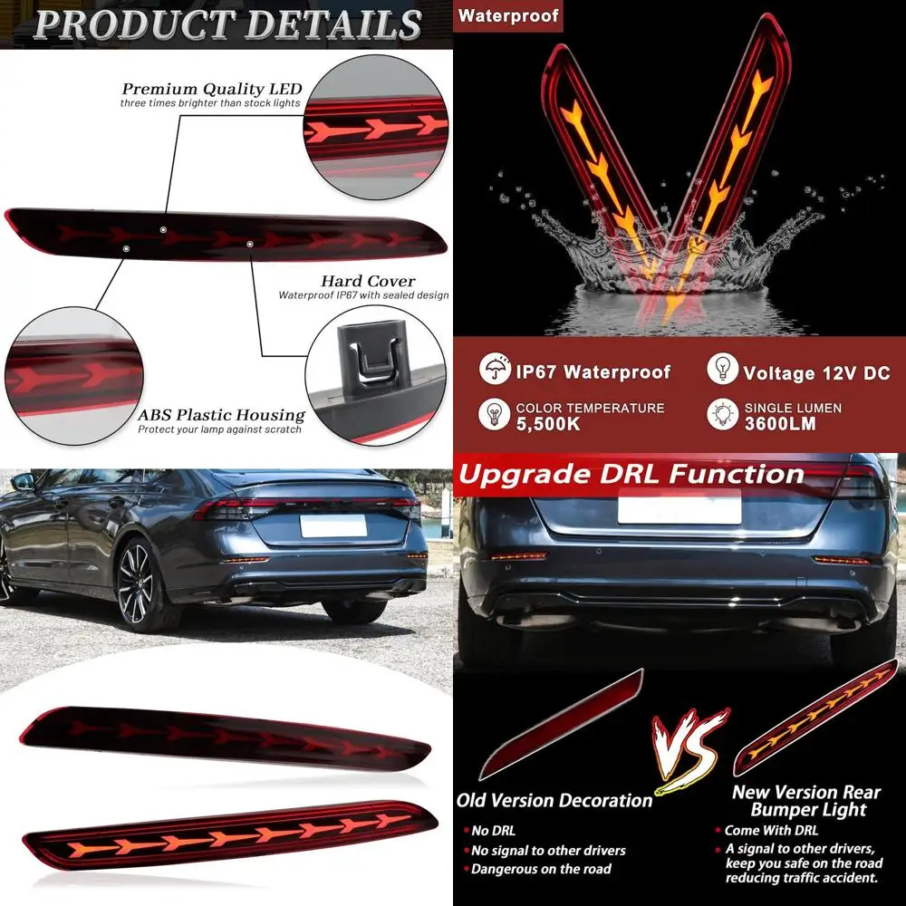 

2023-2024 Honda Accord LED Rear Bumper Reflector Tail Lights with Daytime Running, Turn Signal, Brake, and Fog Lamps