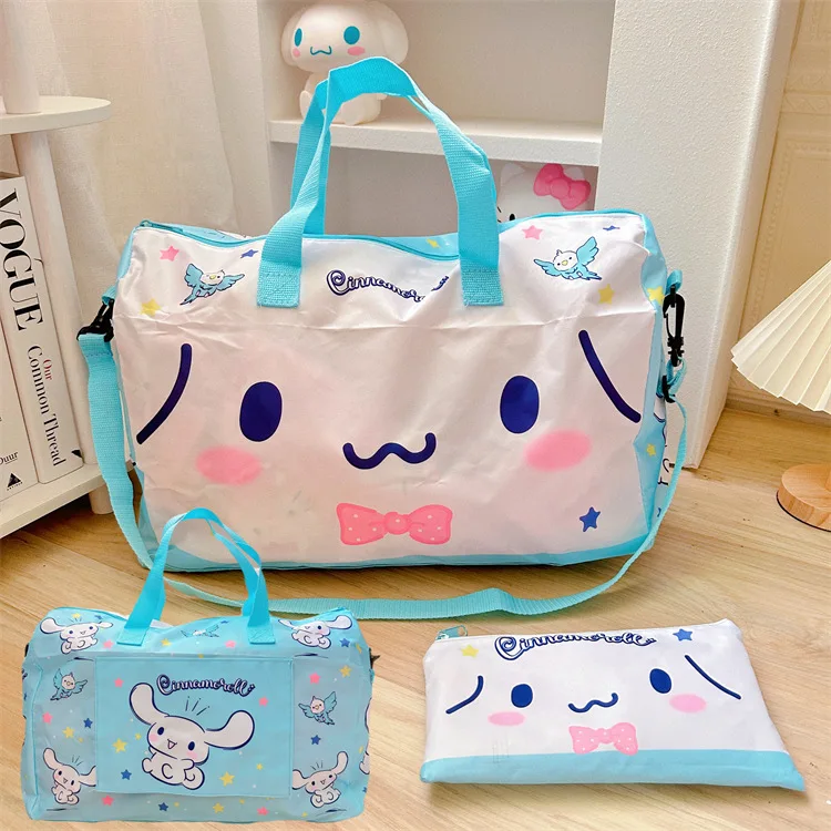 Sanrio Foldable Travel Bag Hello Kitty Cinnamoroll Kuromi Luggage Storage Case Portable Makeup Clothing Packing Bag Girls Gift