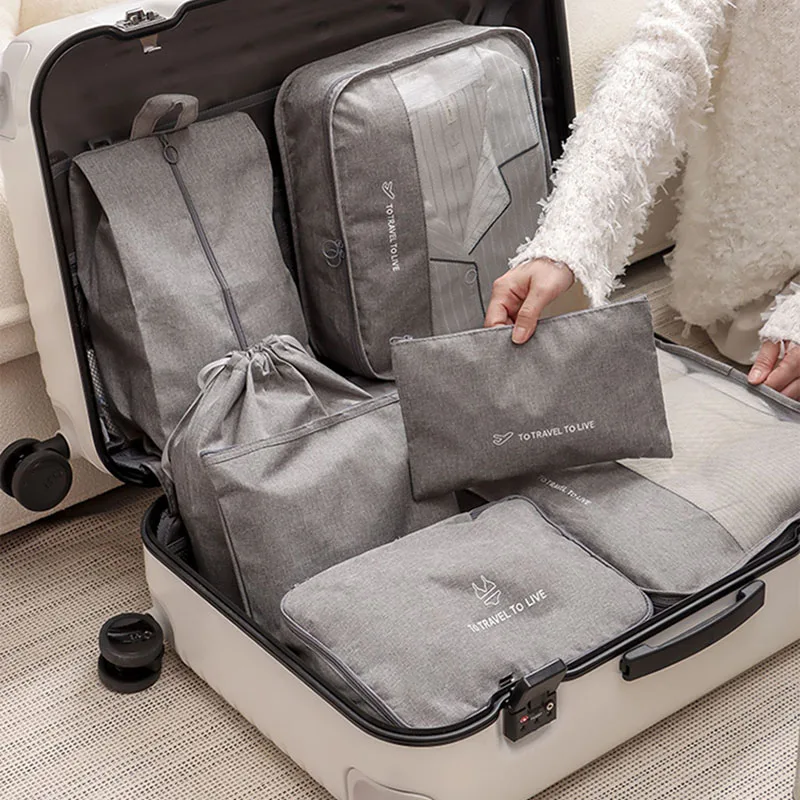 7 Piece Travel Packing Cubes Set for Men And Women Waterproof Luggage Organizer with Clothes Shoe Underwear Pouches Suitcase Kit
