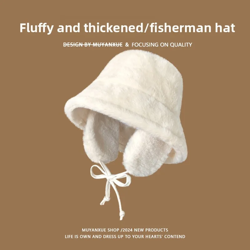 Damen Wintermütze, warm, mit flauschigem Ohrenschutz, Eimerhut, verdicktes Fleece, Plüsch, Reitmütze, kältebeständig, für Herbst und Winter – Detail 3