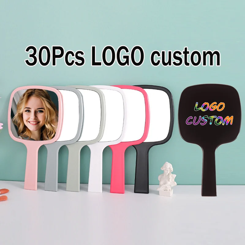 Professional Hand Mirror Custom Logo Hand Held Mirror With Handle 30Pcs Home Salon Use Makeup Hairdo Mirror For Women Men