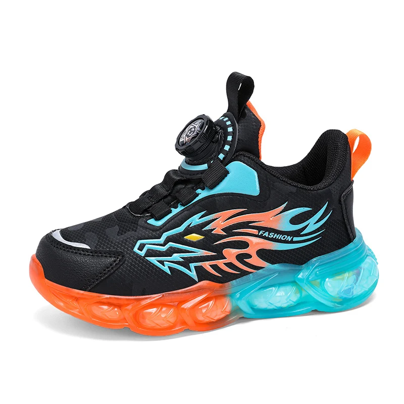 Neue rutschfeste Kinder-Sneaker aus Leder für Jungen, zum Laufen, Gehen, leichte Freizeitschuhe mit modischem Drachenmuster, Größe 28–39 – Detail 7