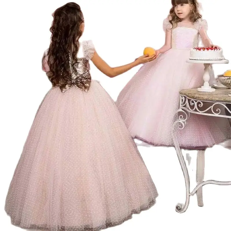 Modest Pot Flower Girl Dress Sleeveless Jewel Neck Zipper Sequins Ankle Length Tulle Lace Princess Girl Ball Gown