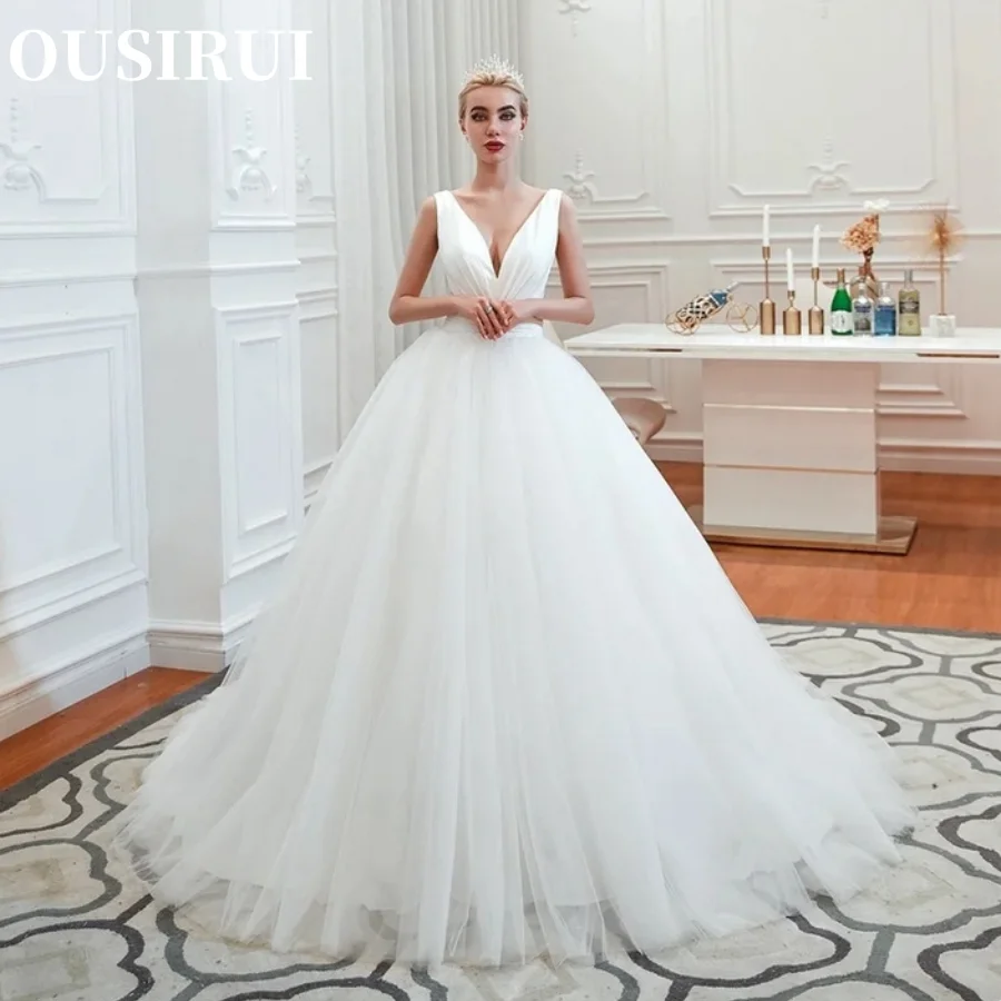 OUSIRUI-Véu de casamento V profundo simples, vestido elegante pequeno da noiva, vestido de casamento leve, novo estilo, 2024