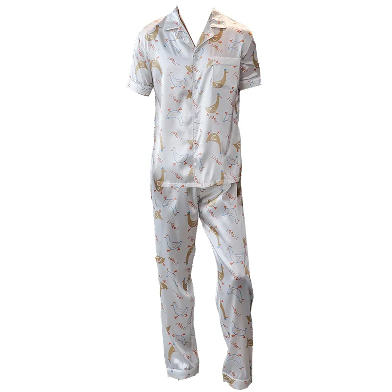 Two piece sets men's sleepwear summer short sleeved pants duck pattern printed home clothes sleepwear set