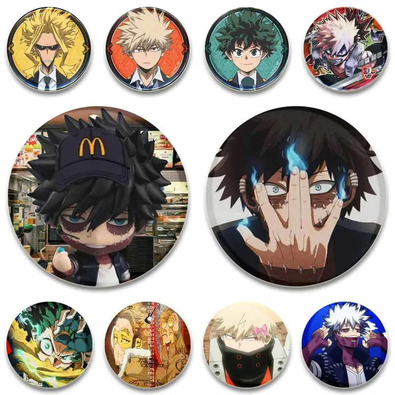 Insignias de Anime My Hero Academia, broche redondo de dibujos animados Kawaii, Ochaco Dabi All Might, alfileres de solapa, ropa, mochila, accesorios, regalos