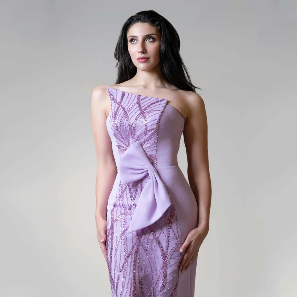 

Изысканный трикотаж с бантом и бисером, расшитый блестками, прямые длинные платья без бретелек, платья для особых случаев на заказ, доступны официальные размеры