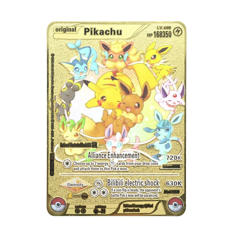 Pokemon Pikachu Metal Cards, High HP Golden Charizard Mewtwo Eevee VMAX versión en inglés juegos entrenador tarjetas de colección juguetes regalos