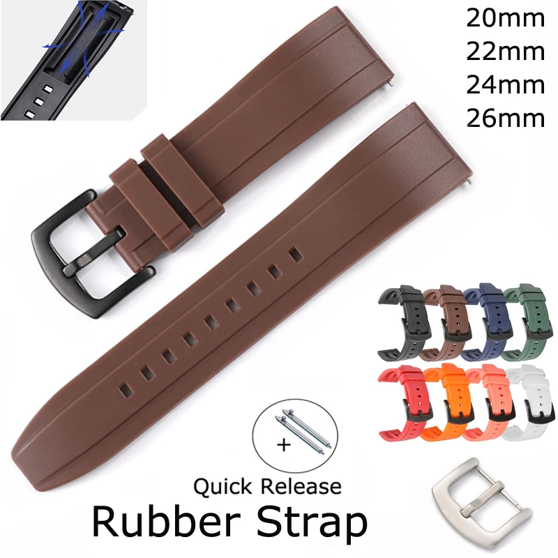 Sports Fluororubber TPU Watch Band 20mm 22mm 24 26mm Universal Replacement Rubber Watch Bracelet with Quick Release Pins