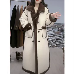 Manteau en fourrure de daim pour femme, manteau en velours, veste amincissante, fourrure d'agneau, laine, daim, épais, long, hiver, nouveau, 2024