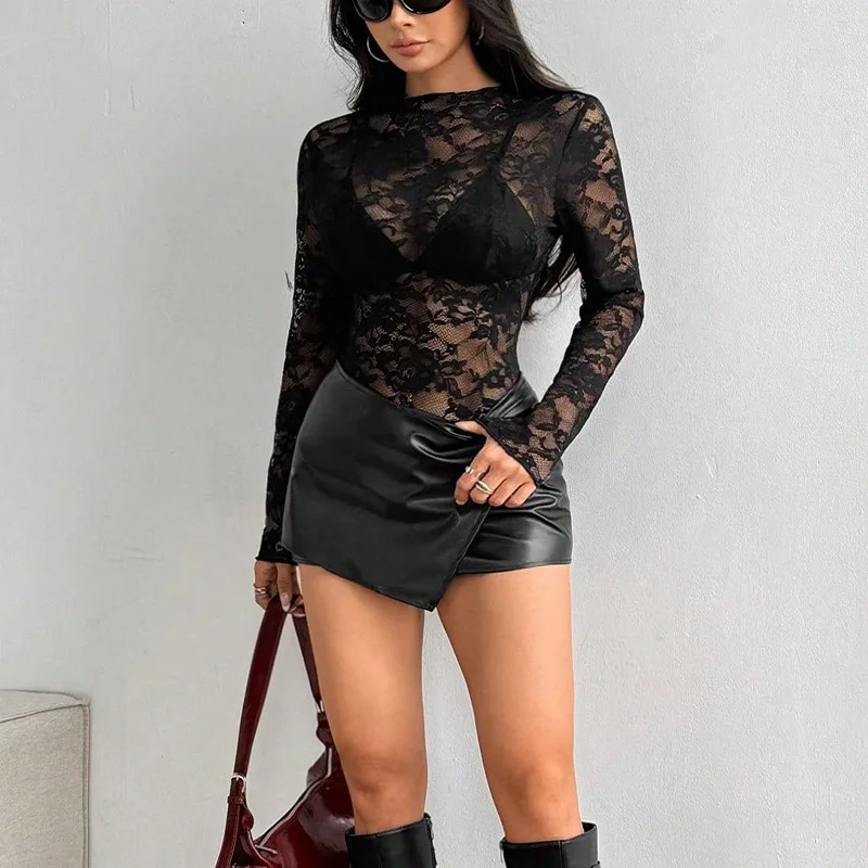 Lace Sexy Mesh women's t-shirts Y2K Vintage Hollow Tees Tshirt Harajuku Korean Fashion Corsets Summer Cheap Clothes Woman Tops